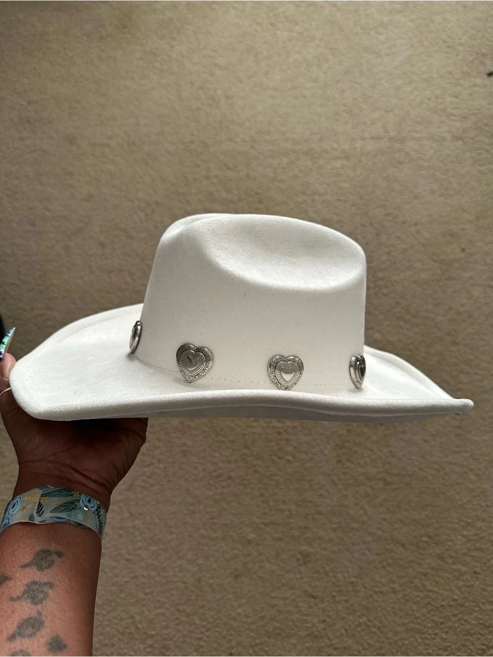 H&M White Felt Hat with Silver Accents